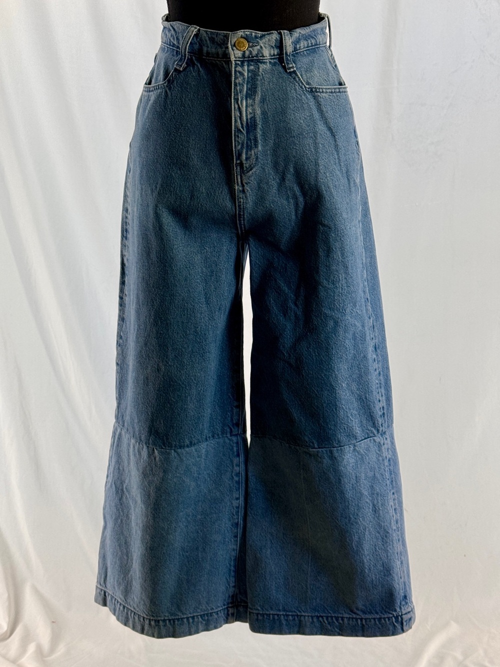 Triarchy Two-Tone Wide-Leg High-Waist Ankle Crop Jeans Size 27 Organic Cotton